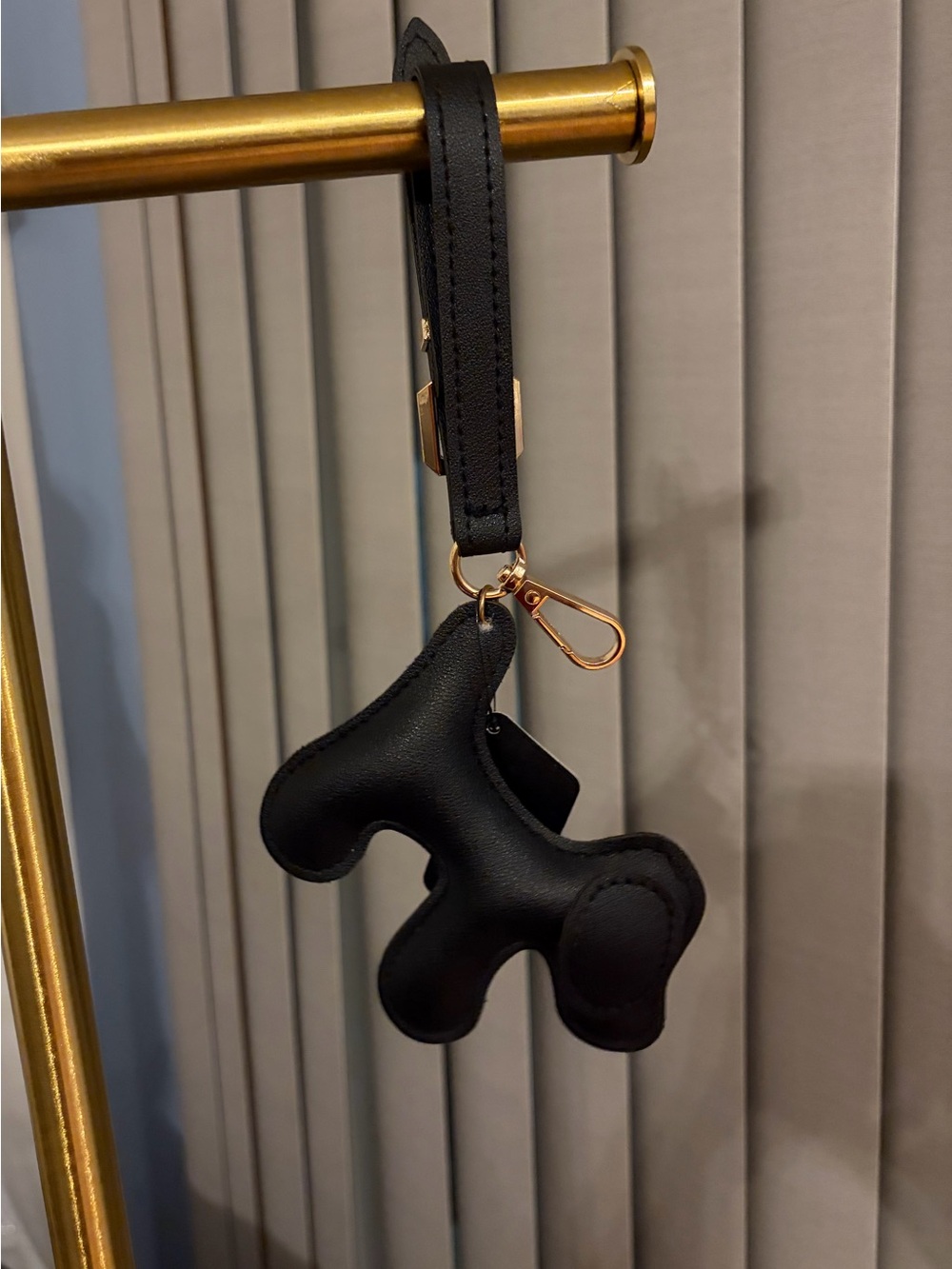 Stylish Black Dog Shaped Bag Charm Keychain with Gold Hardware